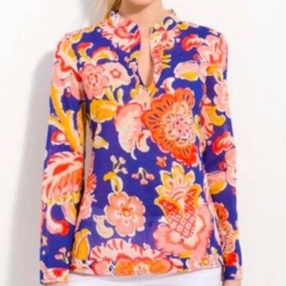 Tory Burch Sequin Floral Print Stephanie Top Blouse Size 6 - Picture 2 of 9